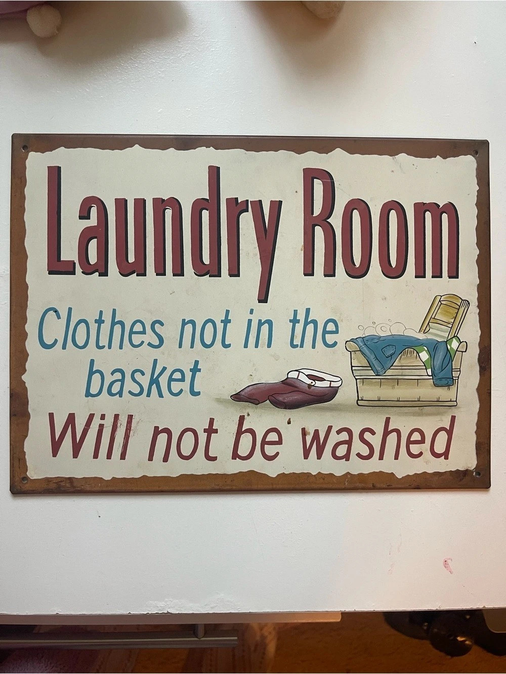 Vintage Laundry Room Clothes Sign in Blue & Red